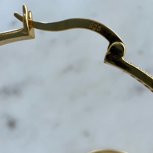 Clearance, Last Pair $28 Firm! Yellow Gold Plated Cz Round Hoop - Picture 4 of 9